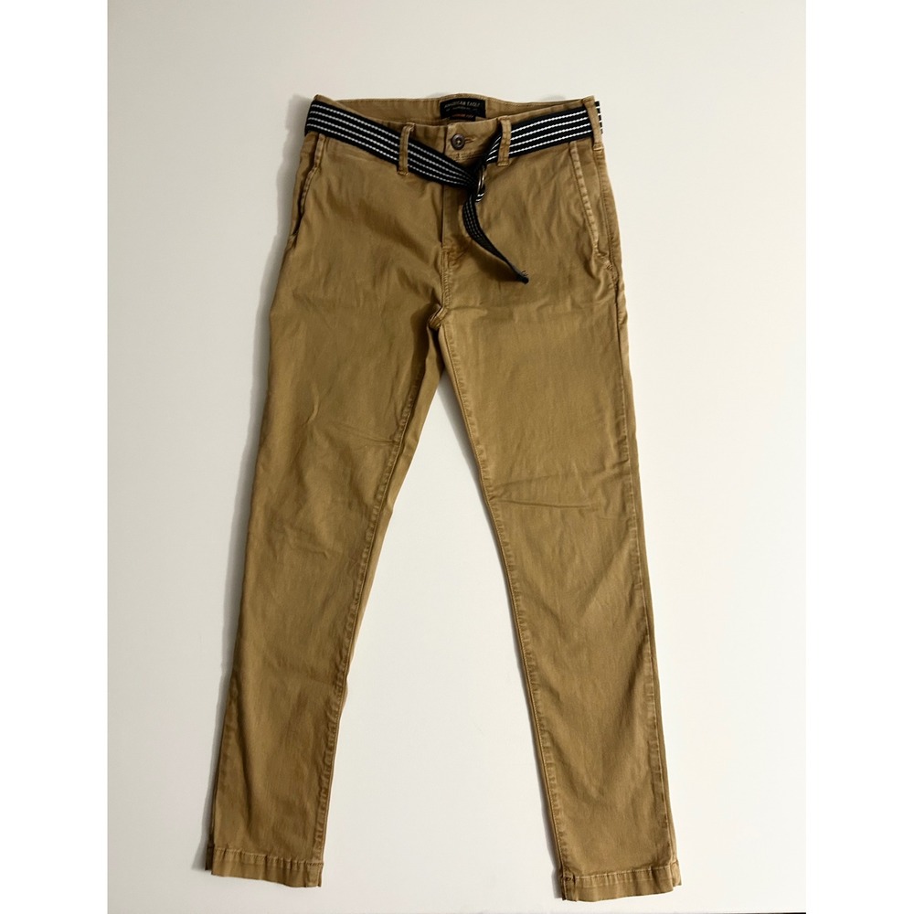 American Eagle Extreme Flex Slim Chino Pants Khaki Tan Mens 28x30 with Belt